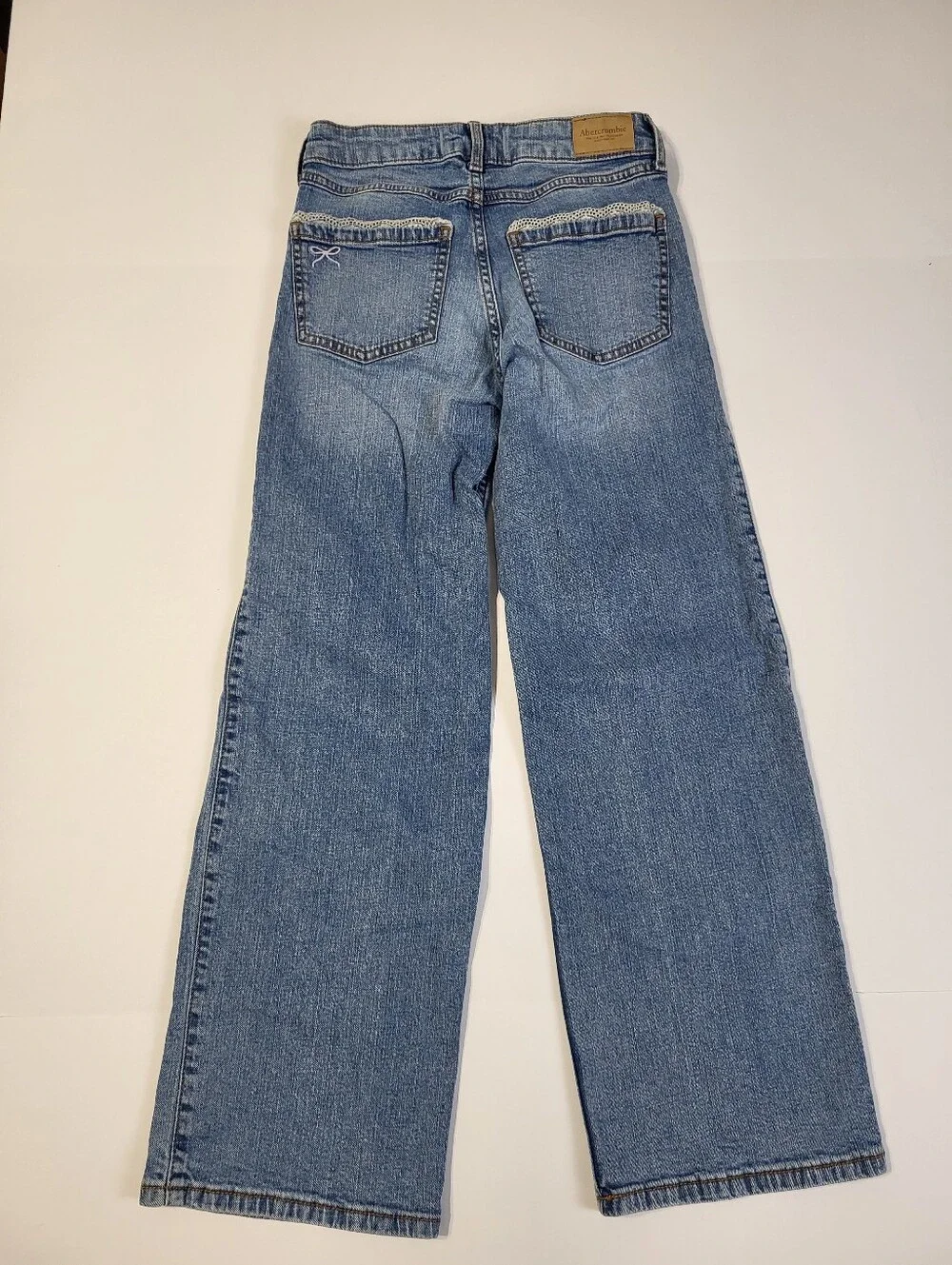 Abercrombie Kids High Rise Wide Leg Jeans Lace Bow Girl's Size 11/12 Adjustable